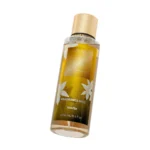Vanilla fragrance mist in elegant glass bottle.